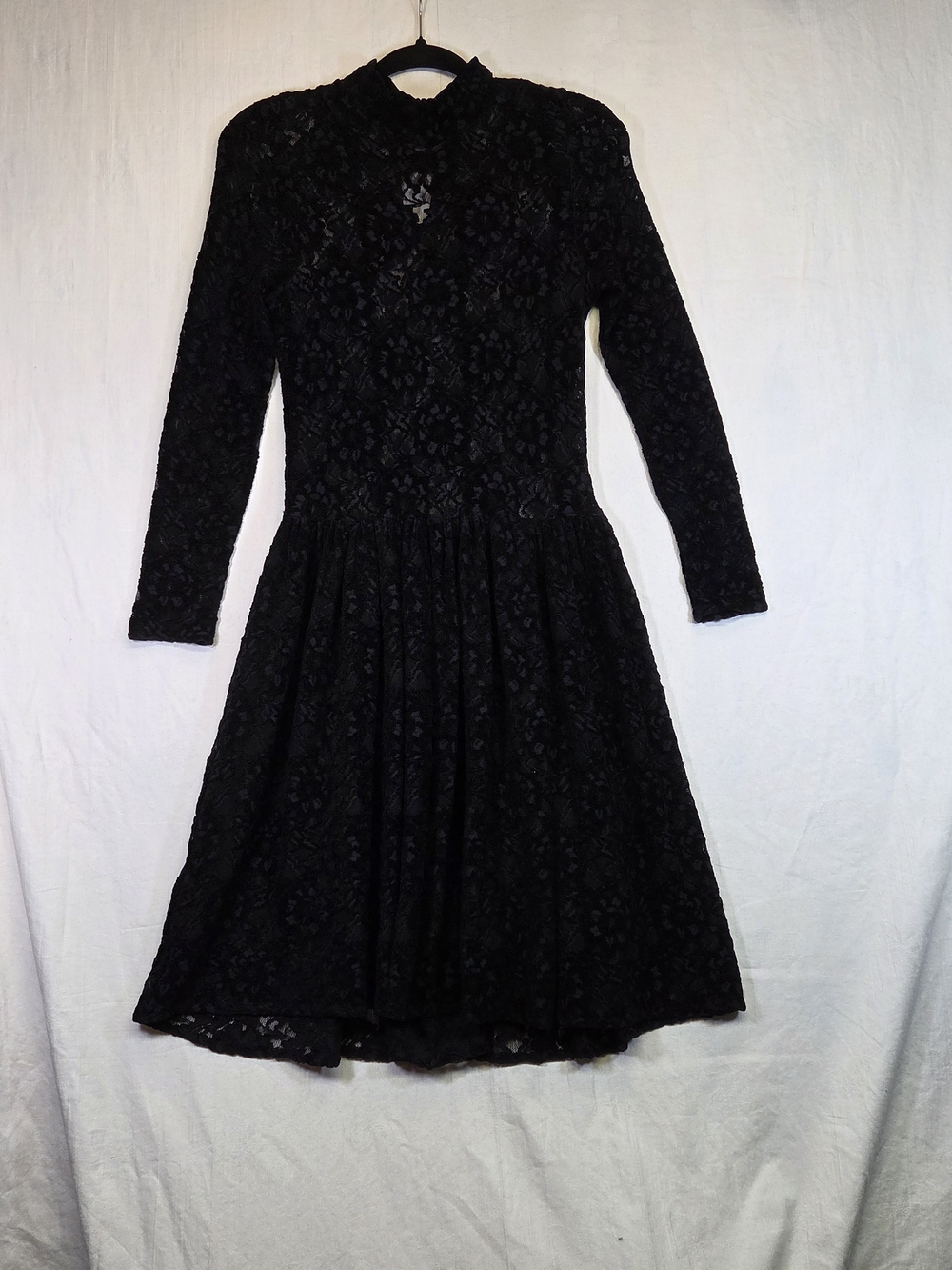 Zara Woman Black Floral Lace Long Sleeve Fit & Flare Dress Size S. #0408